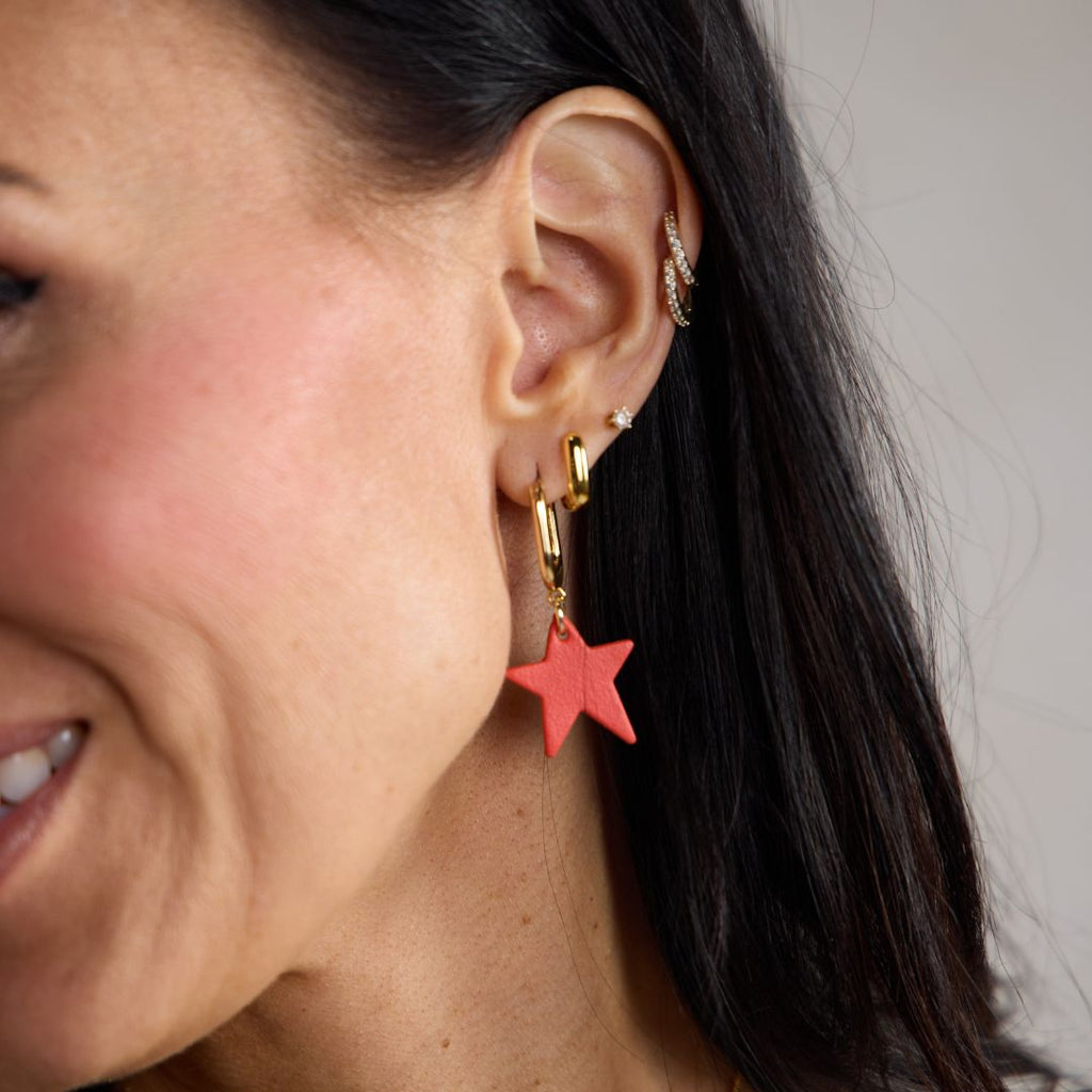 Crimson Tate Star Huggie Earrings in Gold