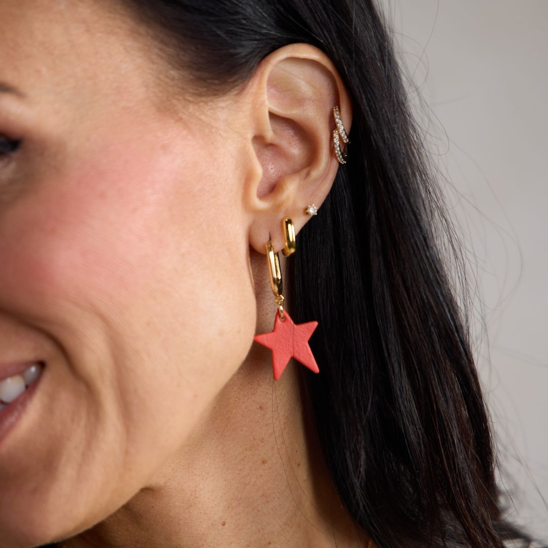 Crimson Tate Star Huggie Earrings in Gold