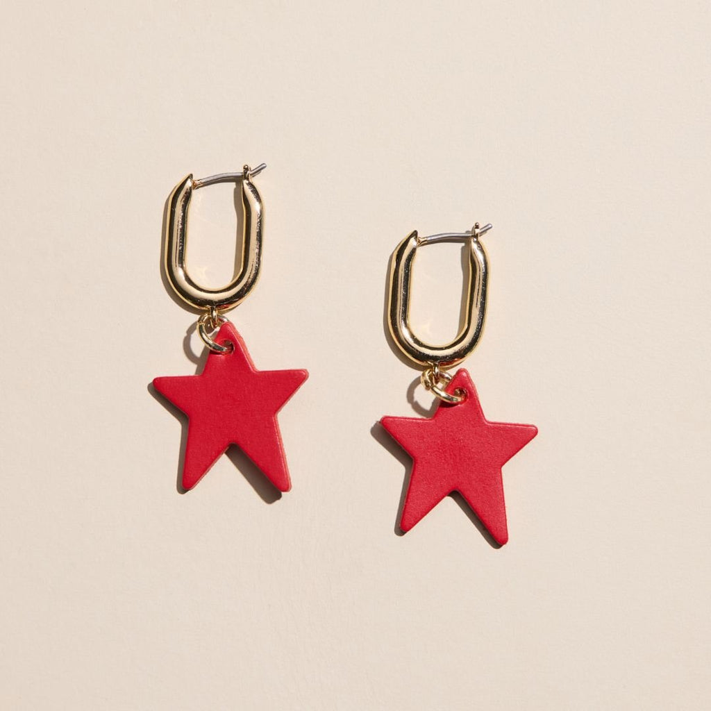 Crimson Tate Star Huggie Earrings, lightweight leather star huggie