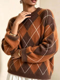 Argyle fuzzy knit sweater, women's relaxed fit - view 1