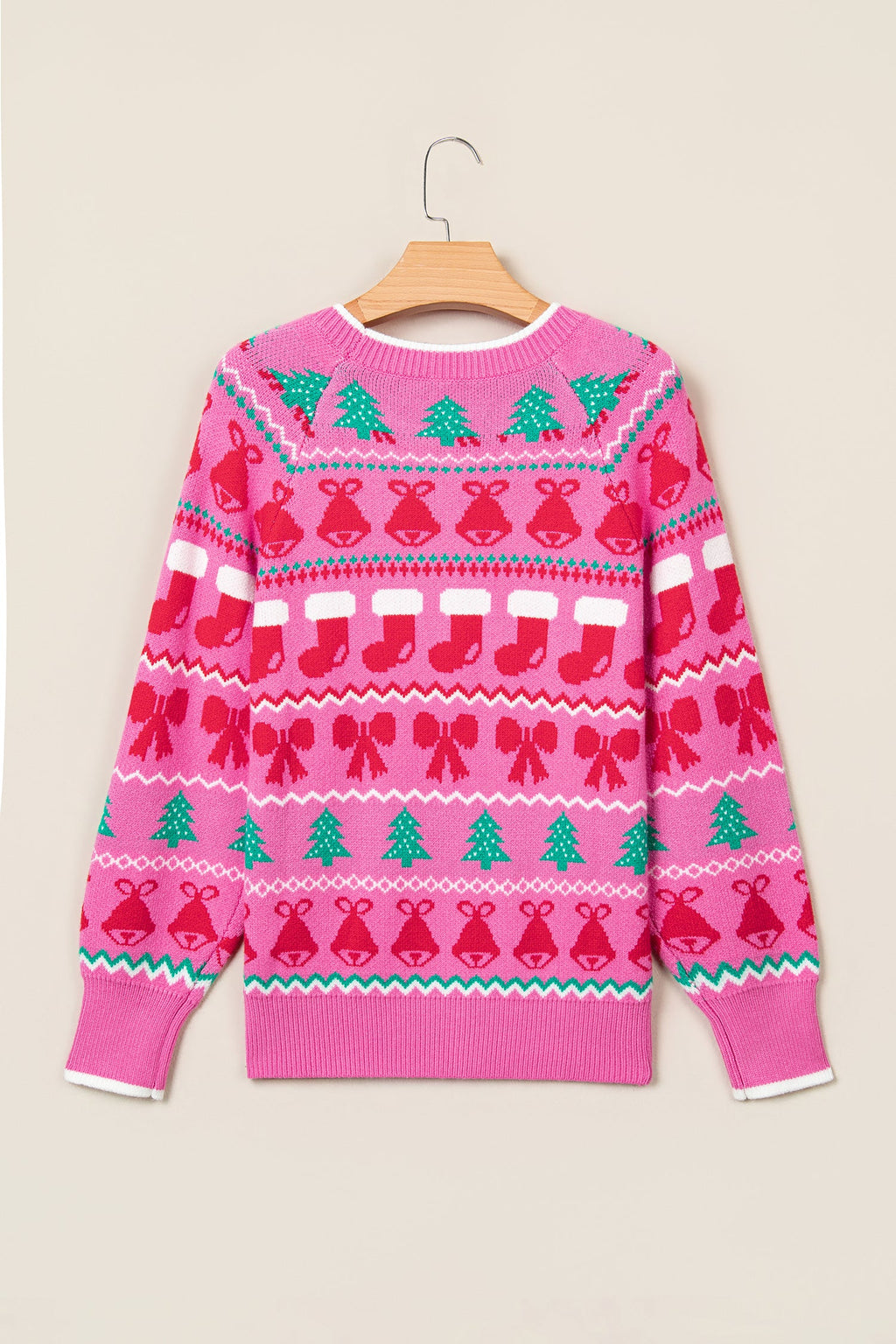 Christmas Bells & Bows Sweater in pink, styled view