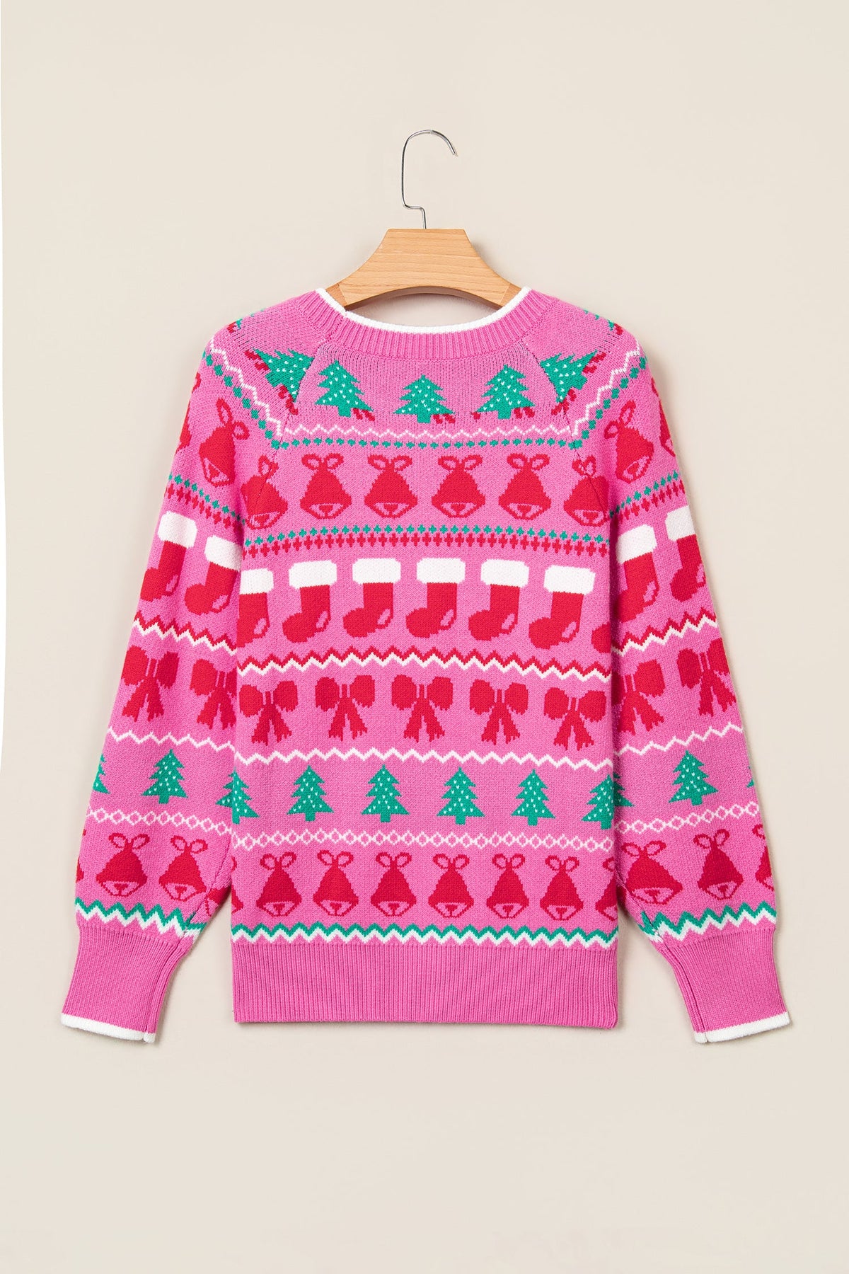 Christmas Bells & Bows Sweater in pink, styled view