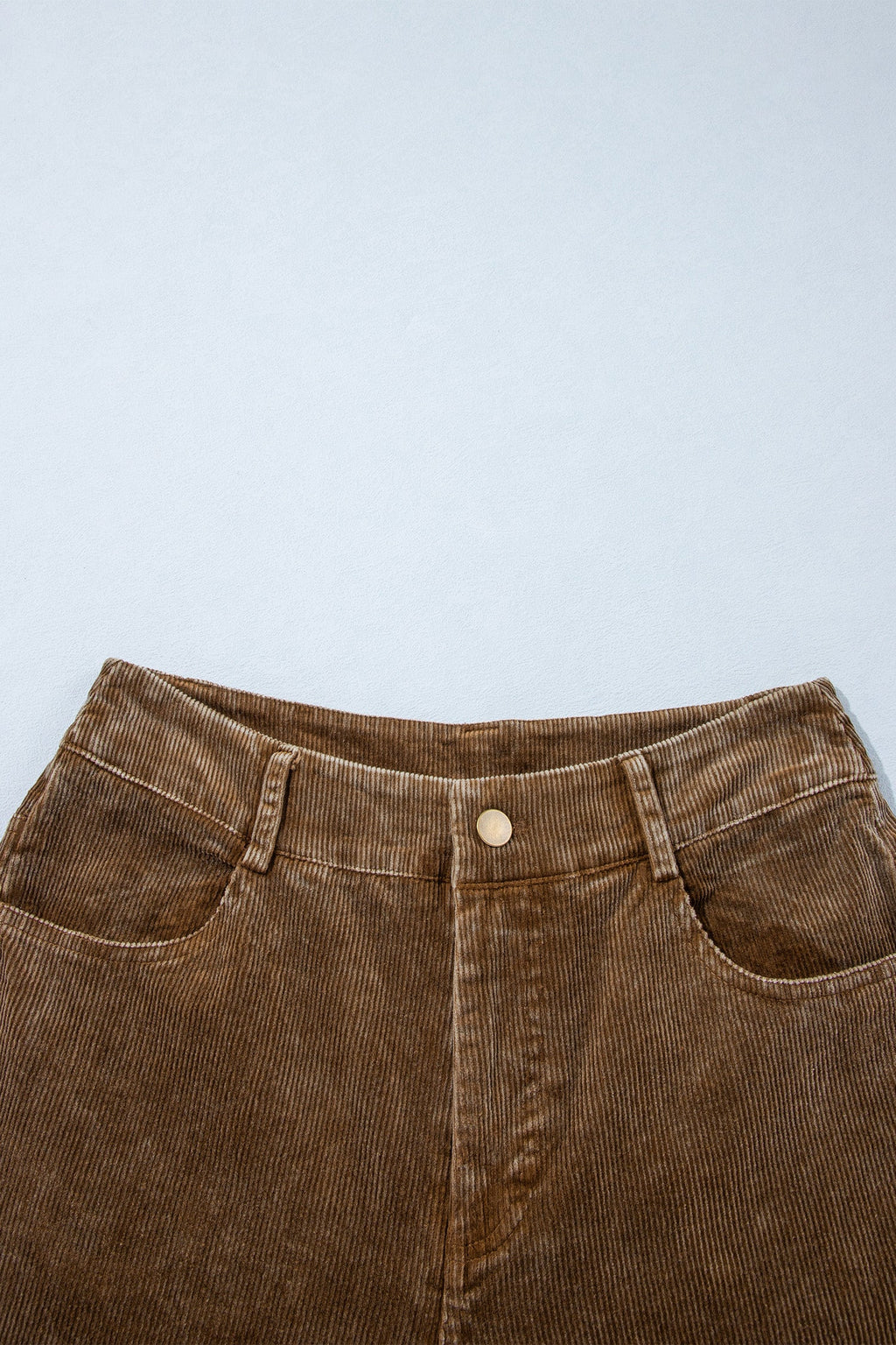 Corduroy Mineral Washed Straight Leg Pants in camel, close-up