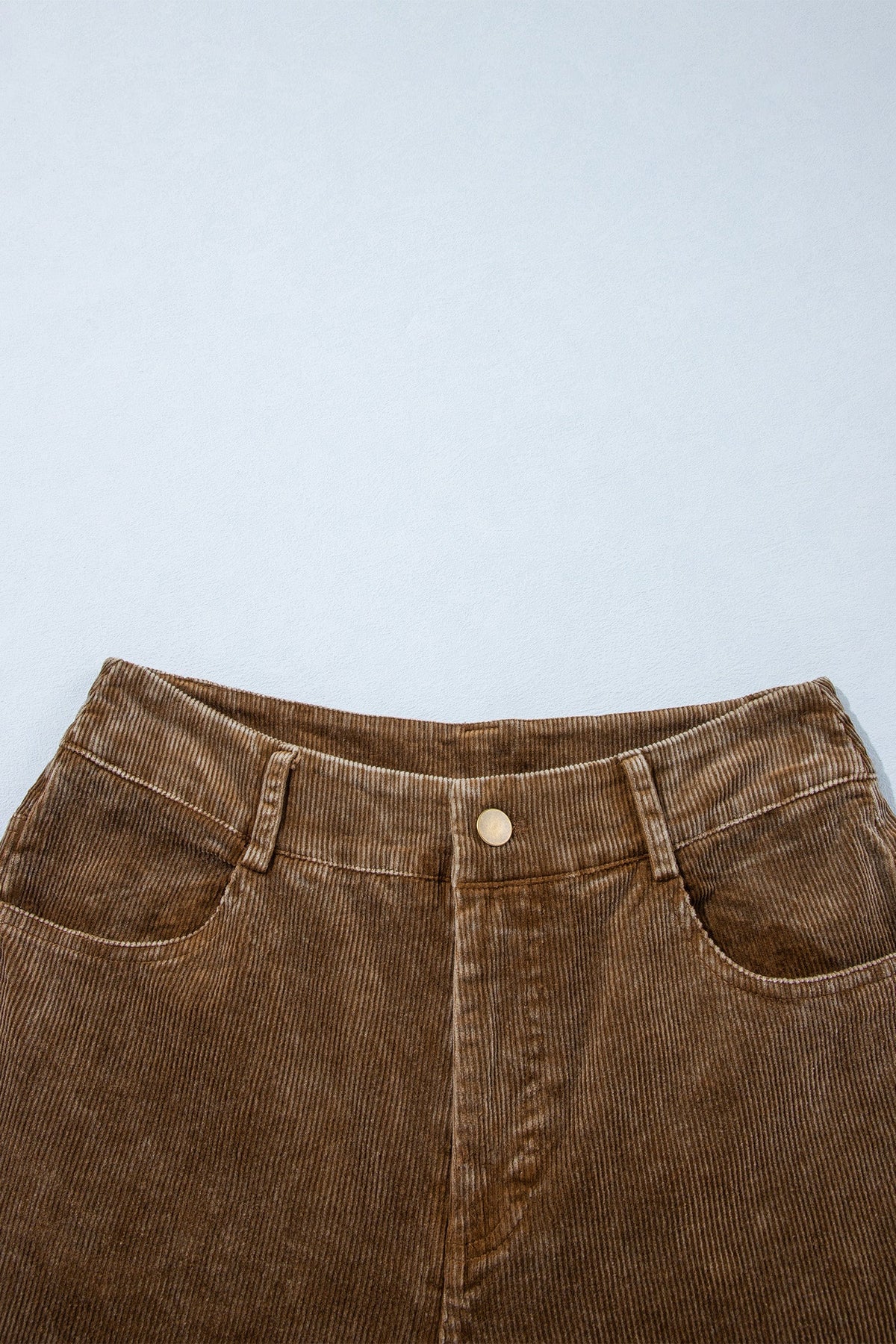 Corduroy Mineral Washed Straight Leg Pants in camel, close-up