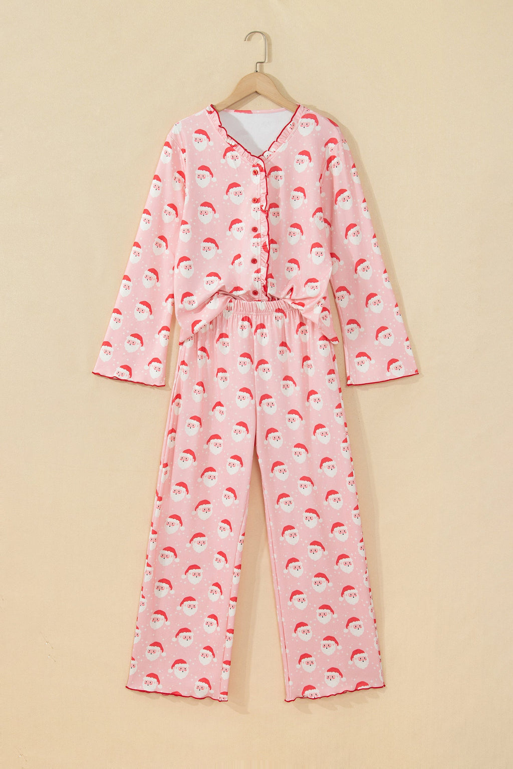 Christmas Santa Ruffle Pajama Set in pink, detail view