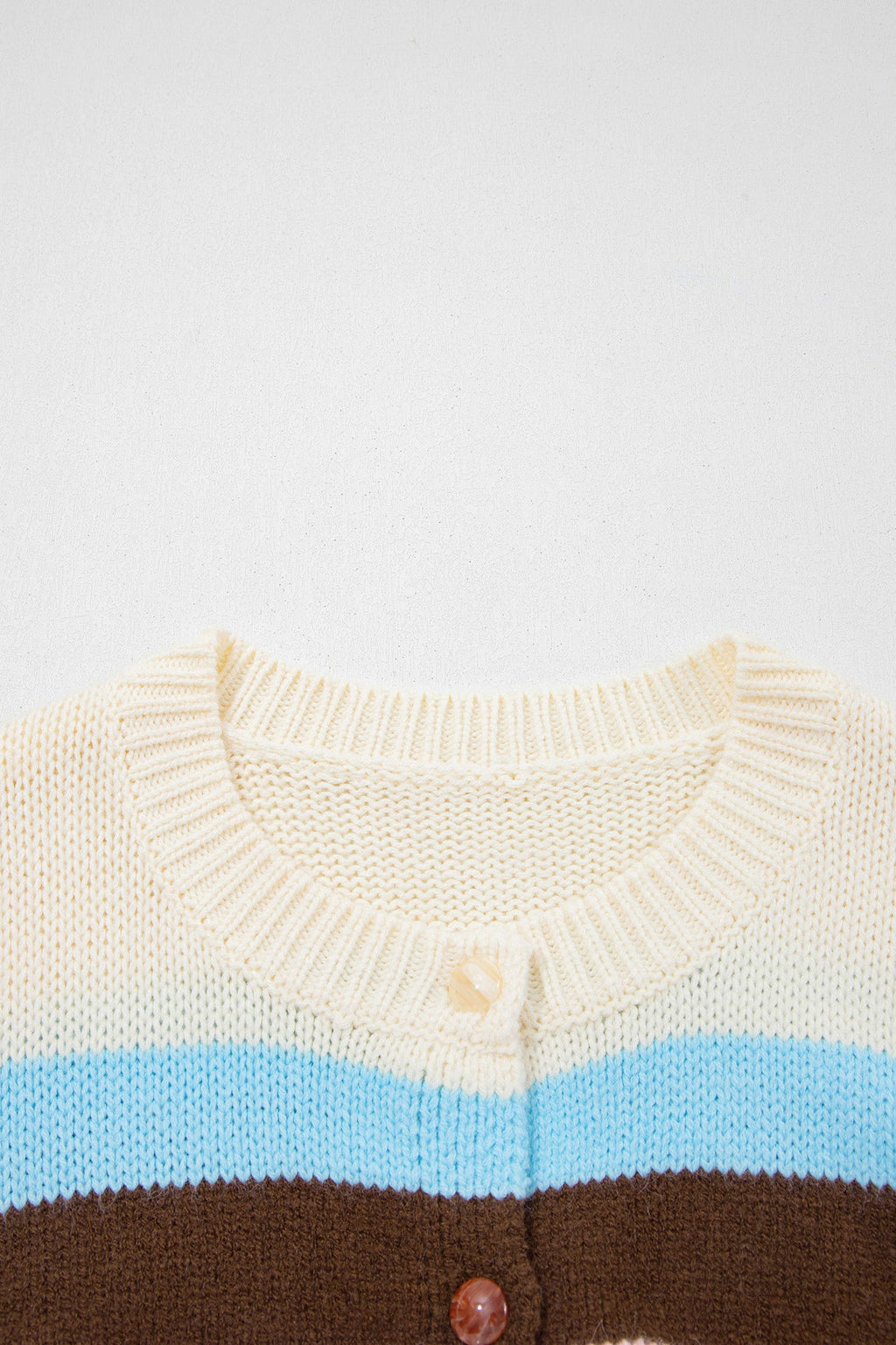 Stripe Colorblock Drop Shoulder Cardigan in pink stripe, worn