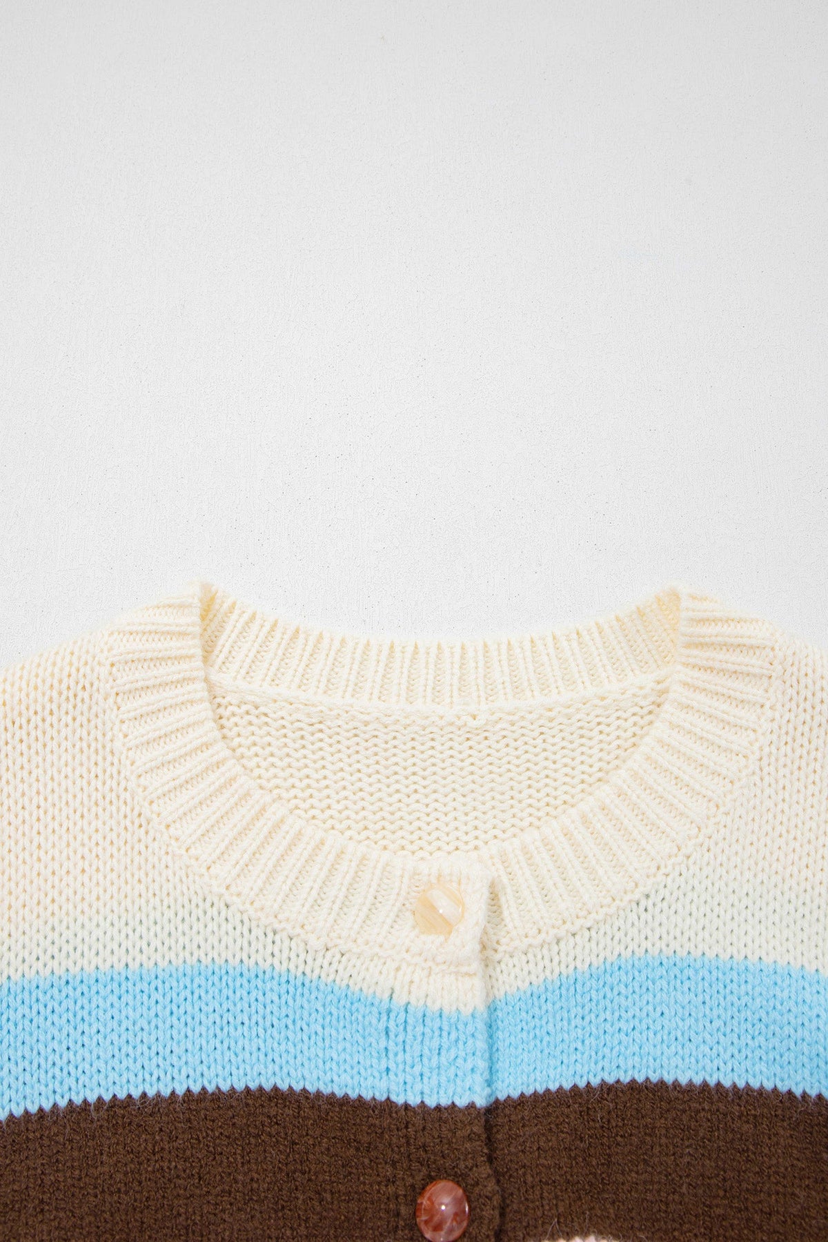 Stripe Colorblock Drop Shoulder Cardigan in pink stripe, worn