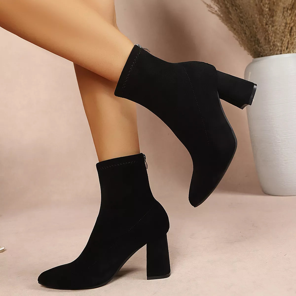 Point toe block heel ankle boots, view 9