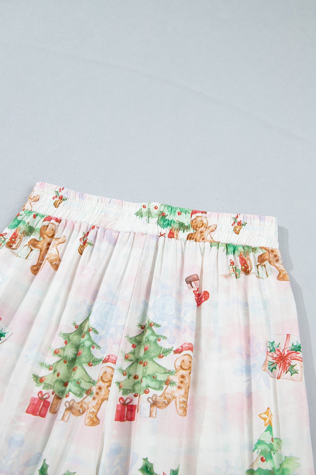 Christmas Plaid Gingerbread Pajama Set in pink, close-up print detail