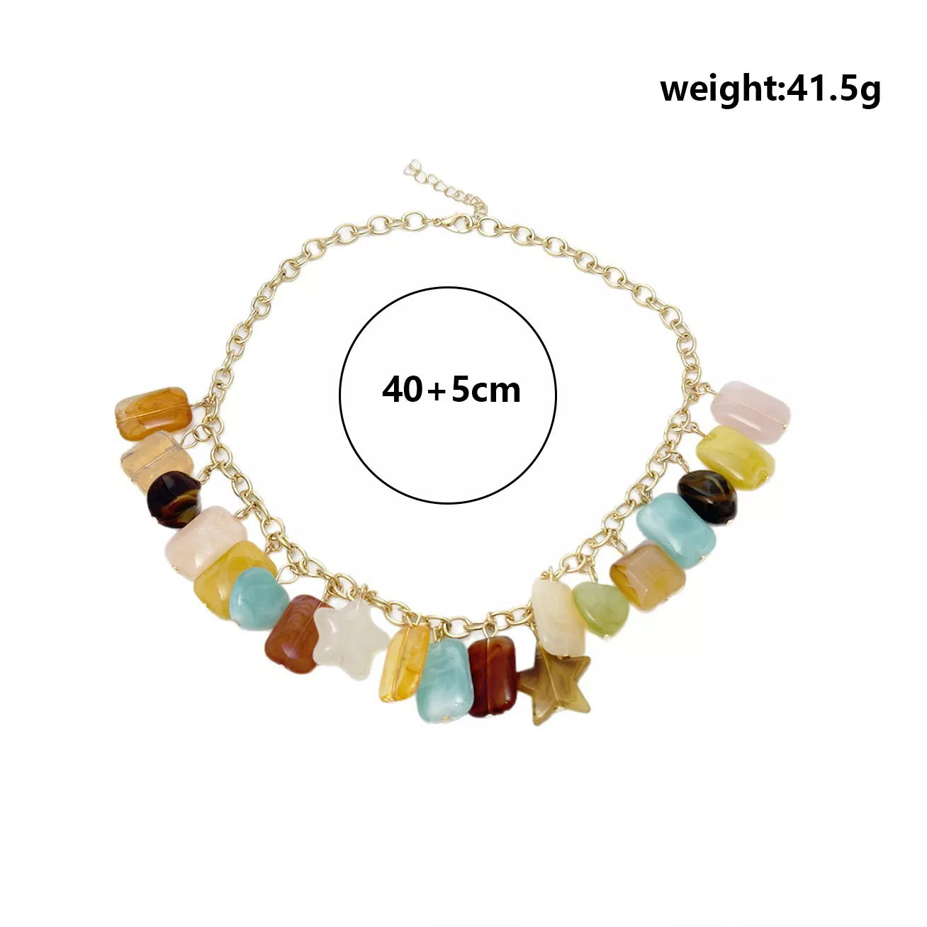 Bohemian Multi-Color Gemstone Charm Necklace - size chart