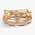 Daisy Flower Beaded Bangle Set of 5 in Gold - stacked daisy beaded bangles