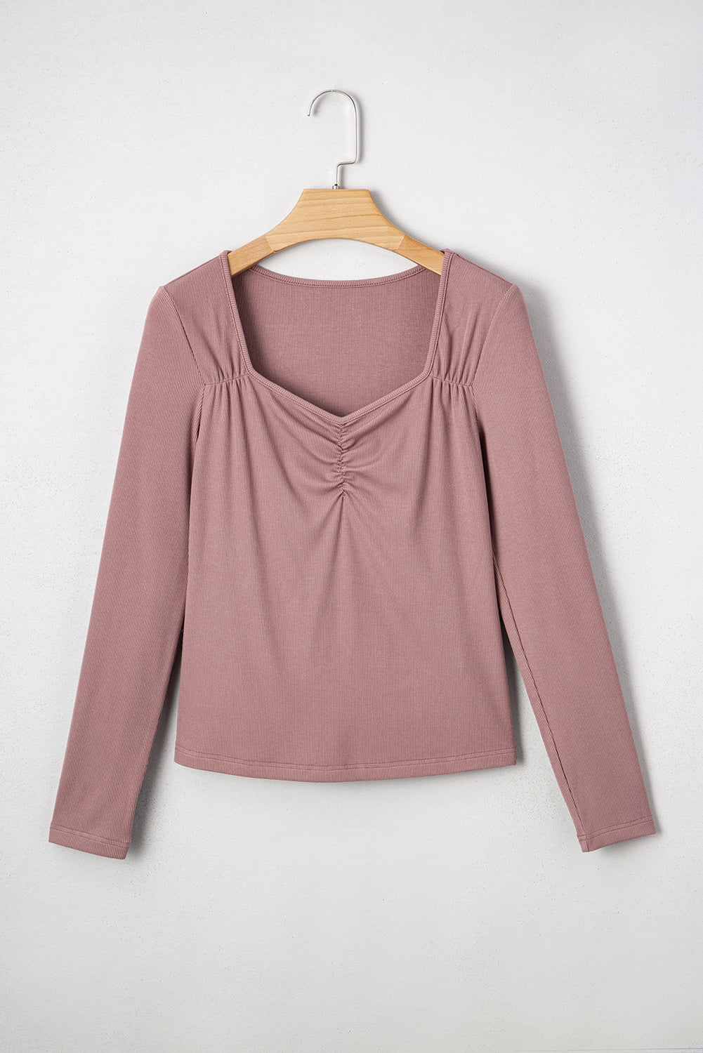 Burgundy square neck ribbed top close-up