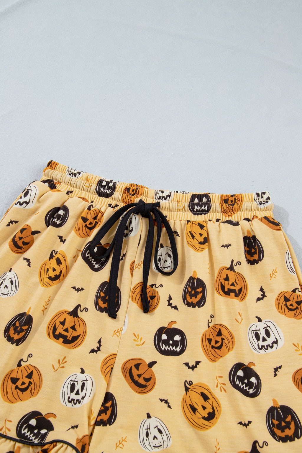 Halloween Jack-O-Lantern Ruffle Top and Shorts Lounge Set in Orange, back view