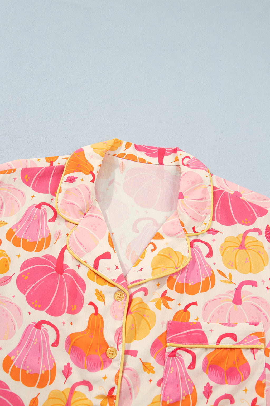Halloween Pumpkin Top and Ruffle Shorts Lounge Set in Pink, back view