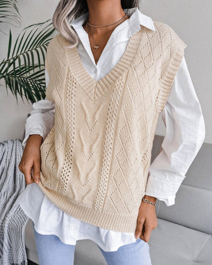 Openwork V-Neck Sweater Vest