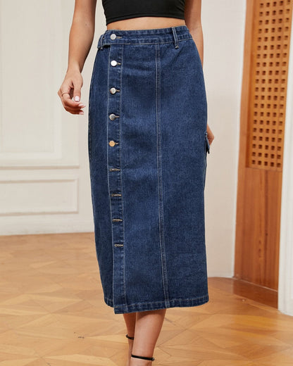 Button Down Midi Denim Skirt