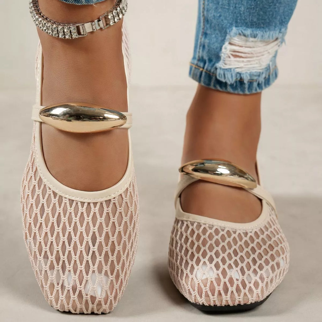 Square Toe Slip-Ons - mesh square toe low heel shoes, view 8