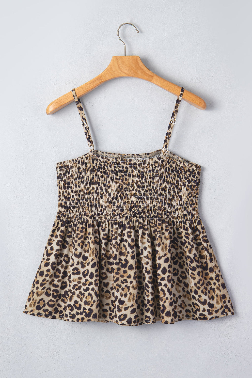Leopard tank top spaghetti strap detail