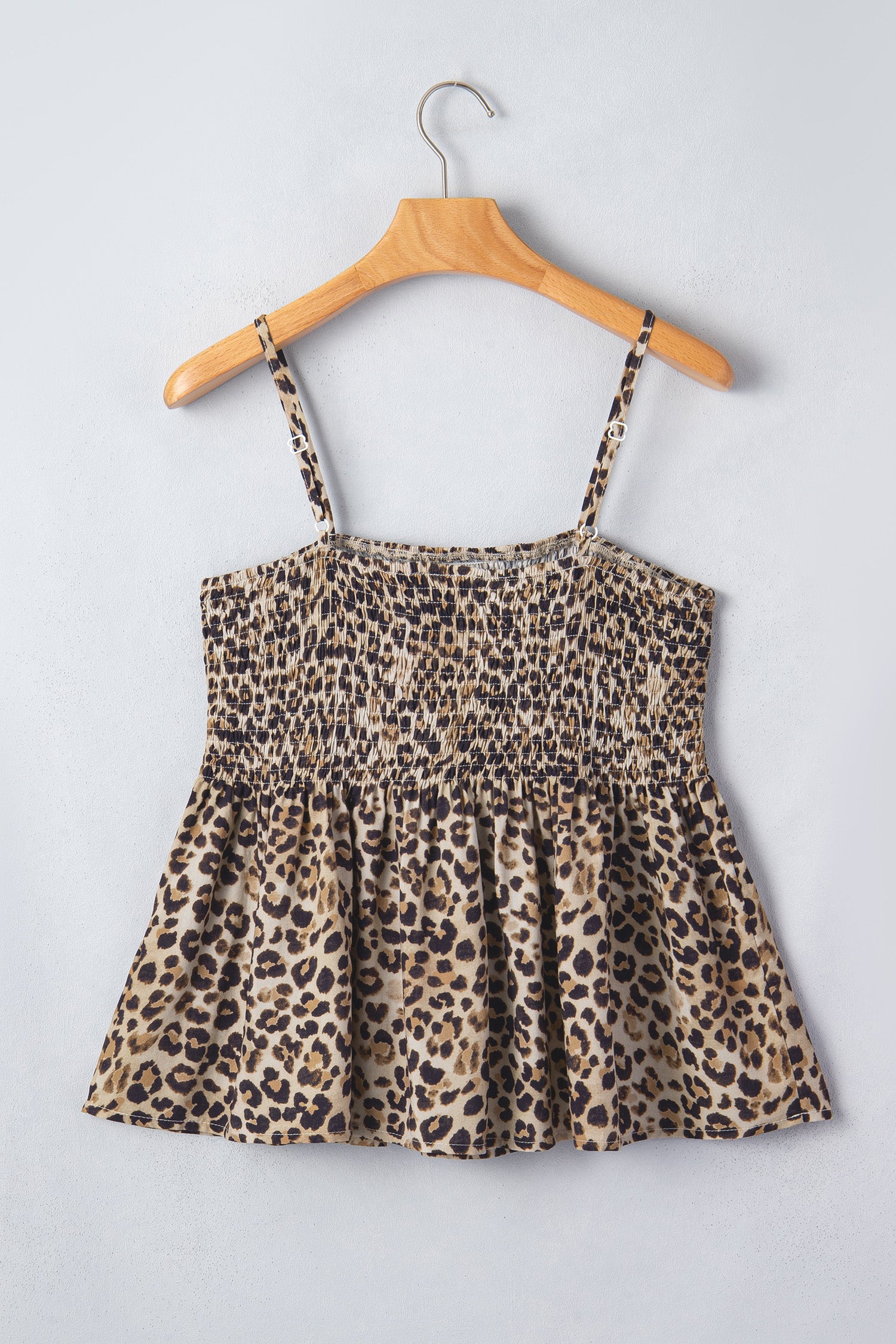 Leopard tank top spaghetti strap detail