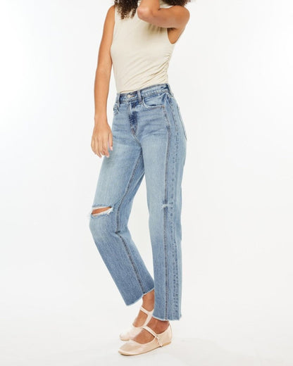 Ultra High Rise Distressed Straight Jeans