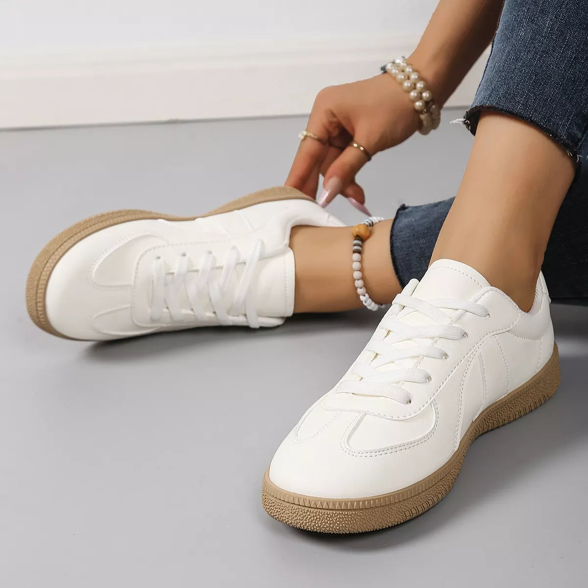 Round Toe Lace-Up Flats Sneakers - size chart