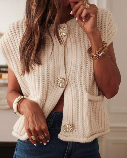 Button Down Sweater Vest with Pockets