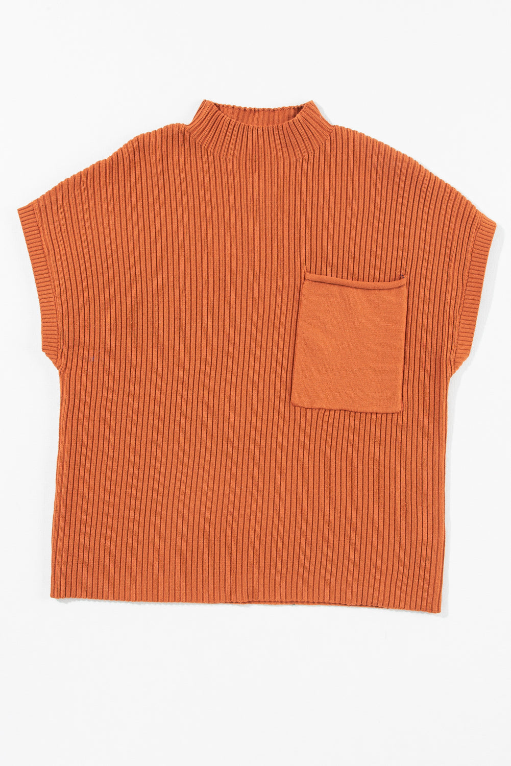 Ribbed Knit Patch Pocket Short Sleeve Top