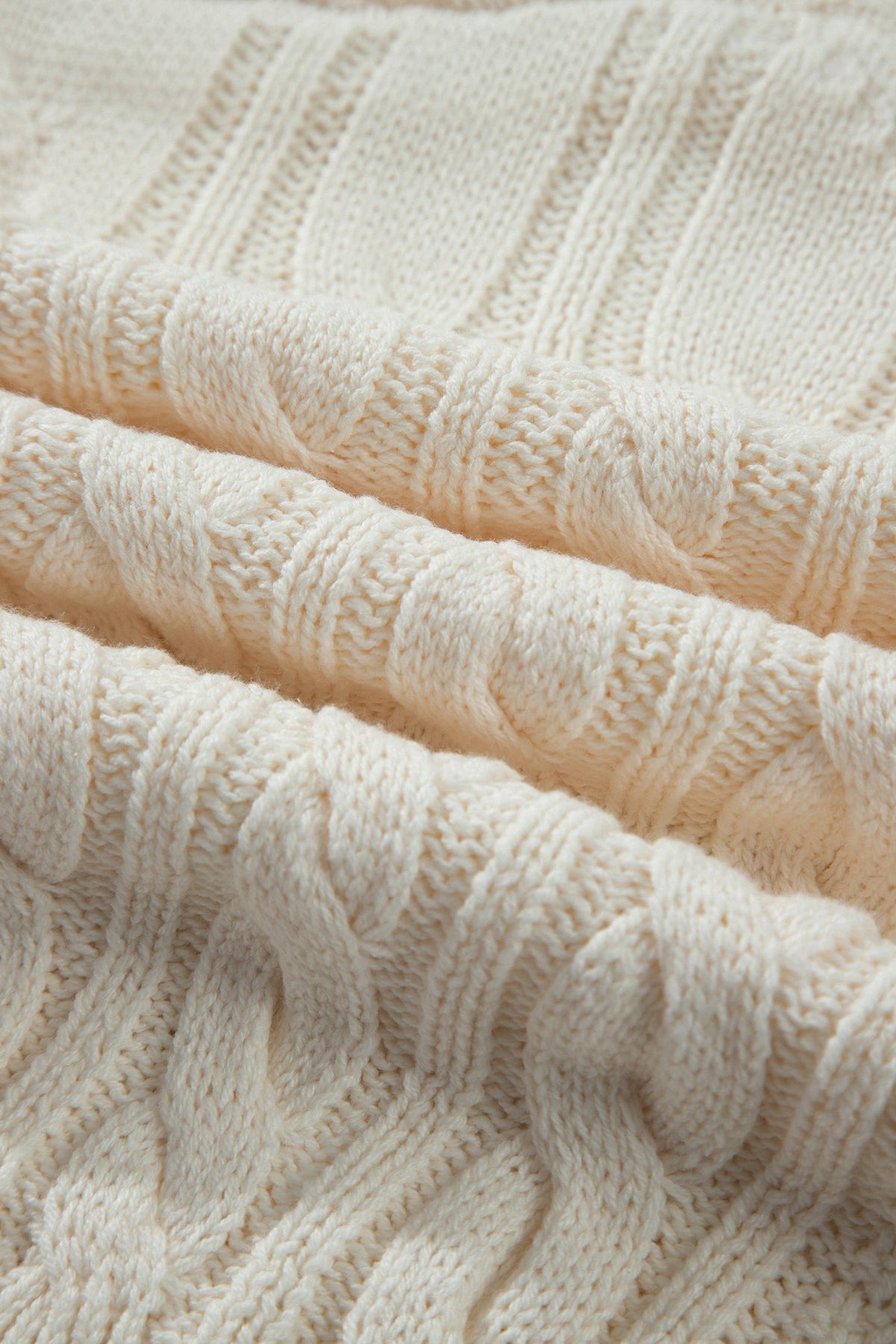 Cable Knit Round Neck Sweater in beige, back view