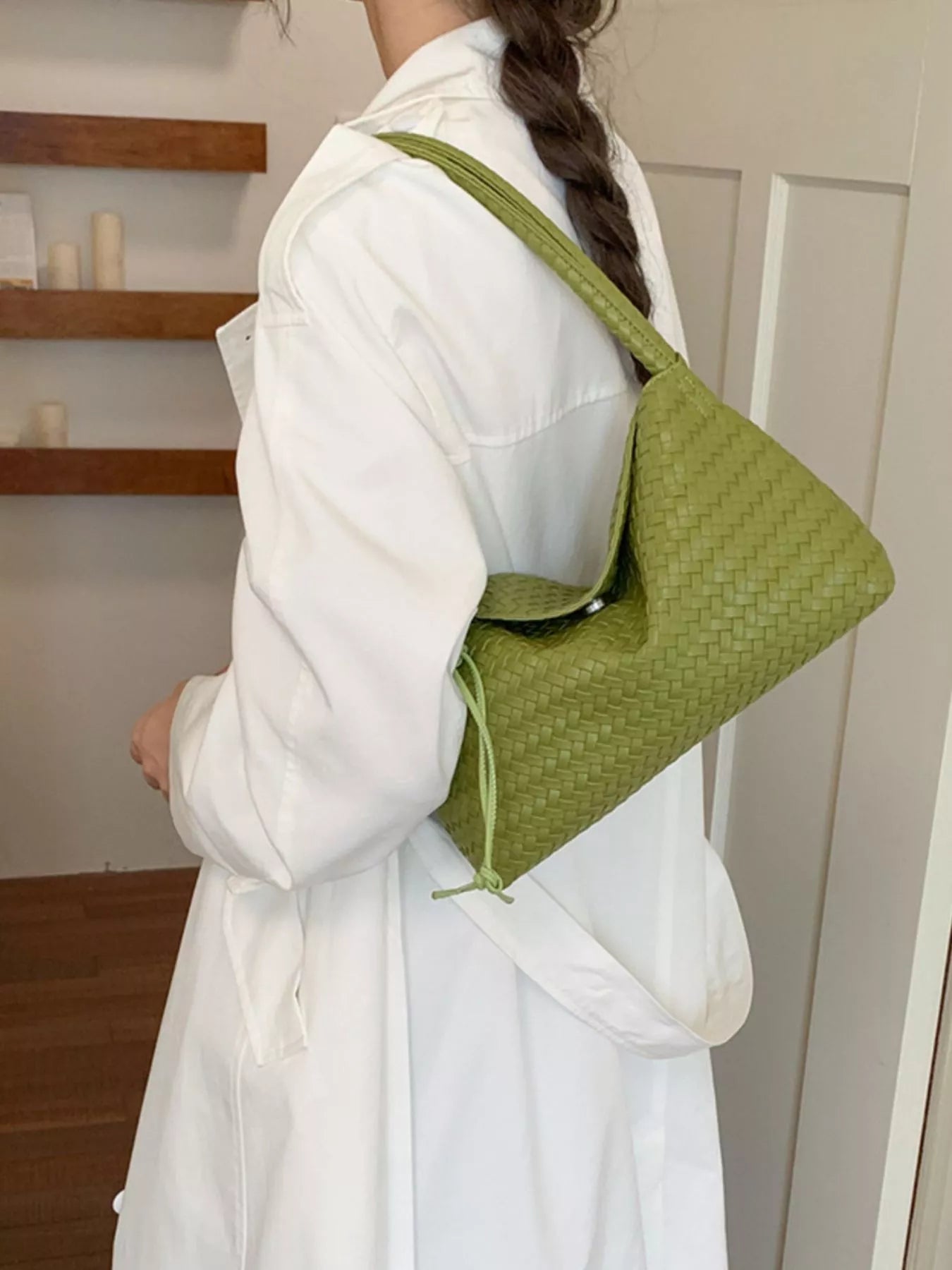 Woven Leather Shoulder Bag - woven PU leather shoulder bag, view 2