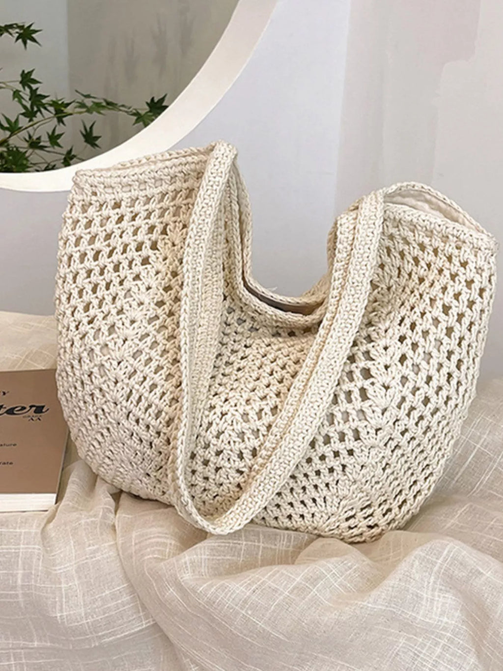 Woven Straw Shoulder Bag - flat lay all three colorways