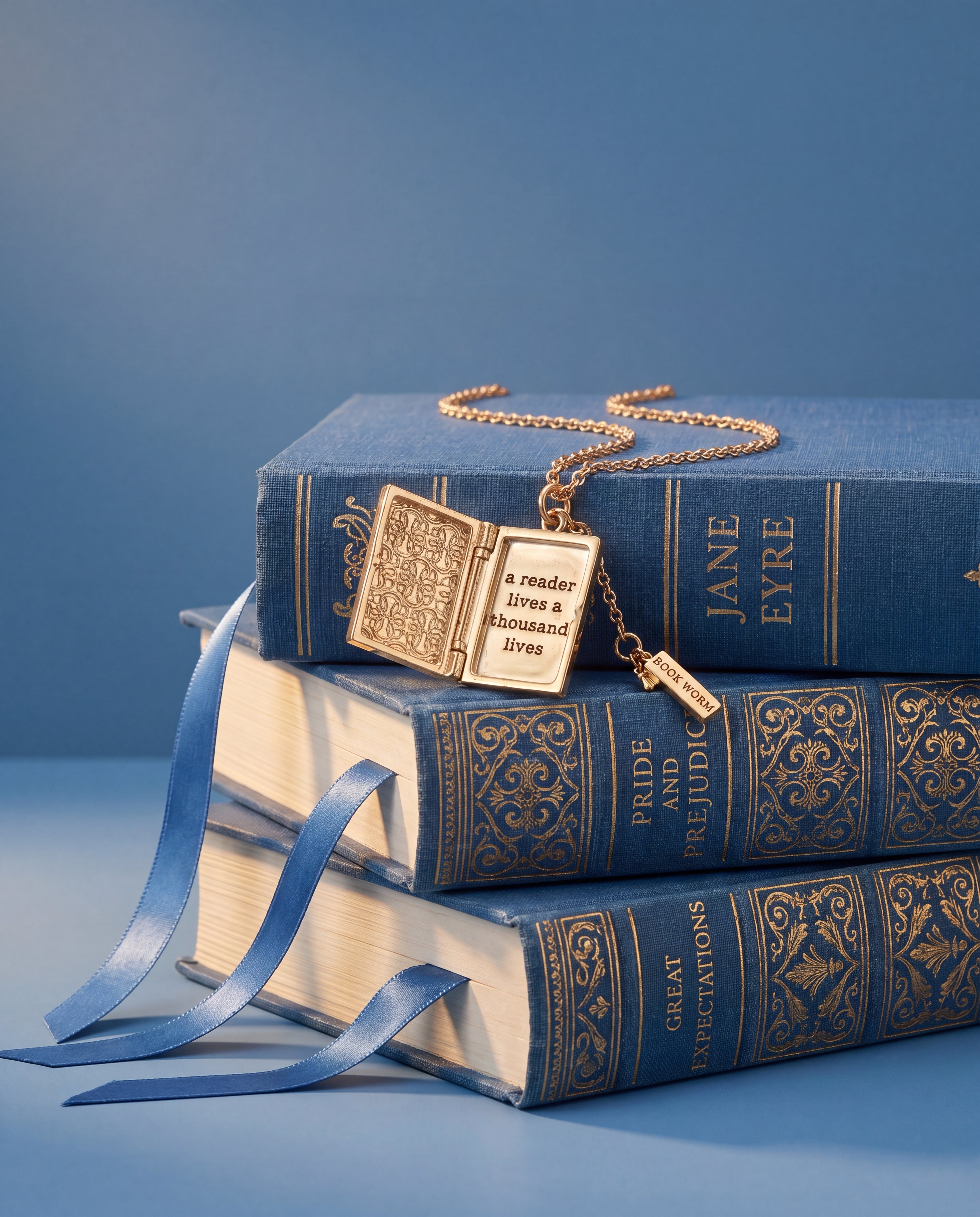 Book Club Locket Pendant Necklace detail