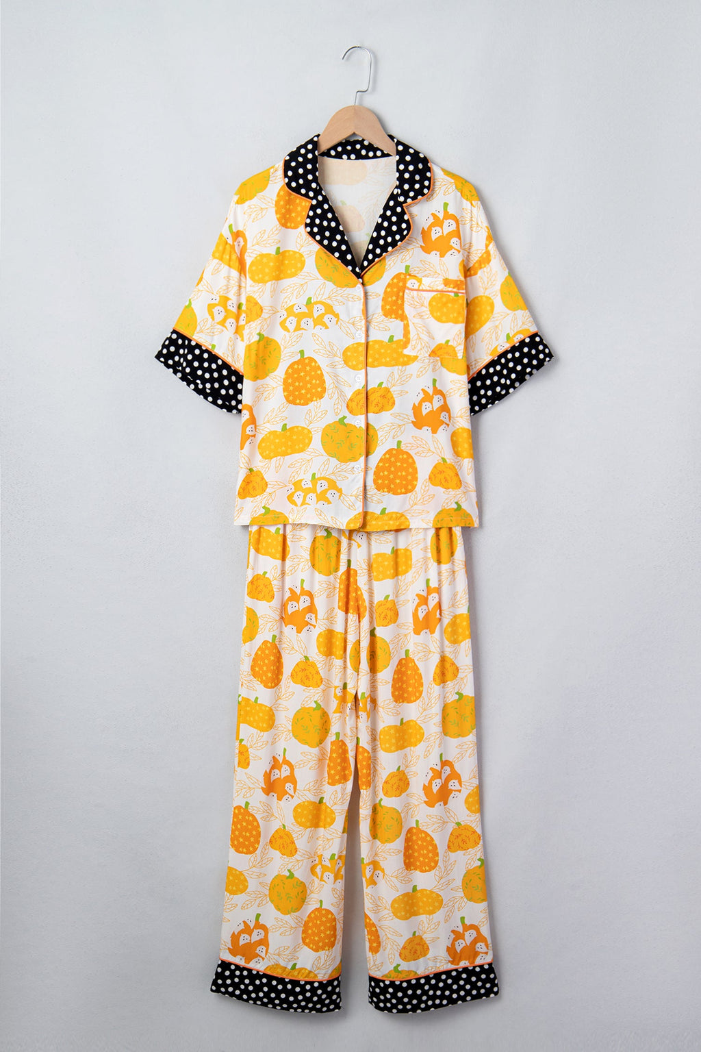 Pumpkin Polka Dot Trim Lounge Set in orange, detail