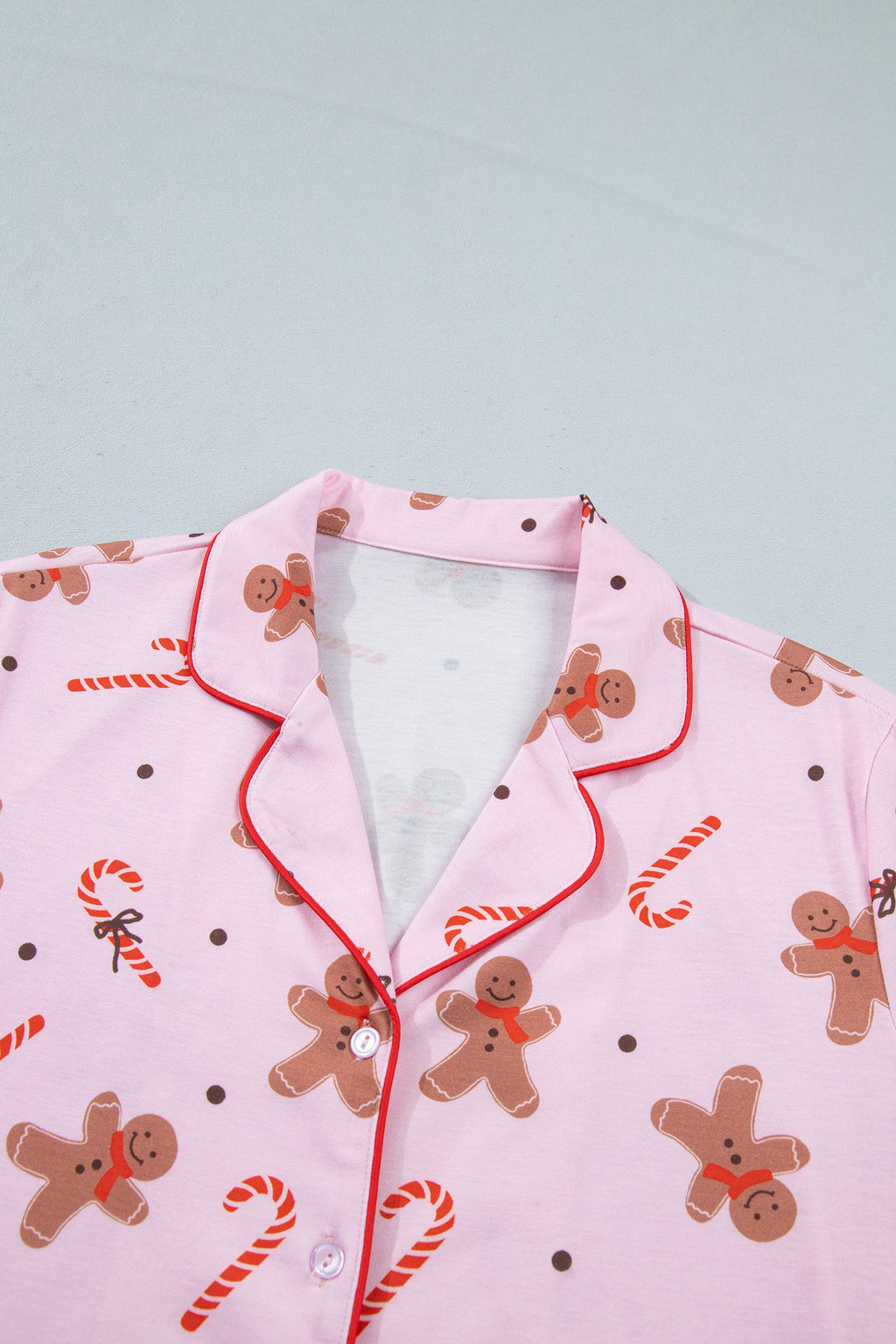 Christmas Gingerbread Top and Shorts Pajama Set in Pink, back view