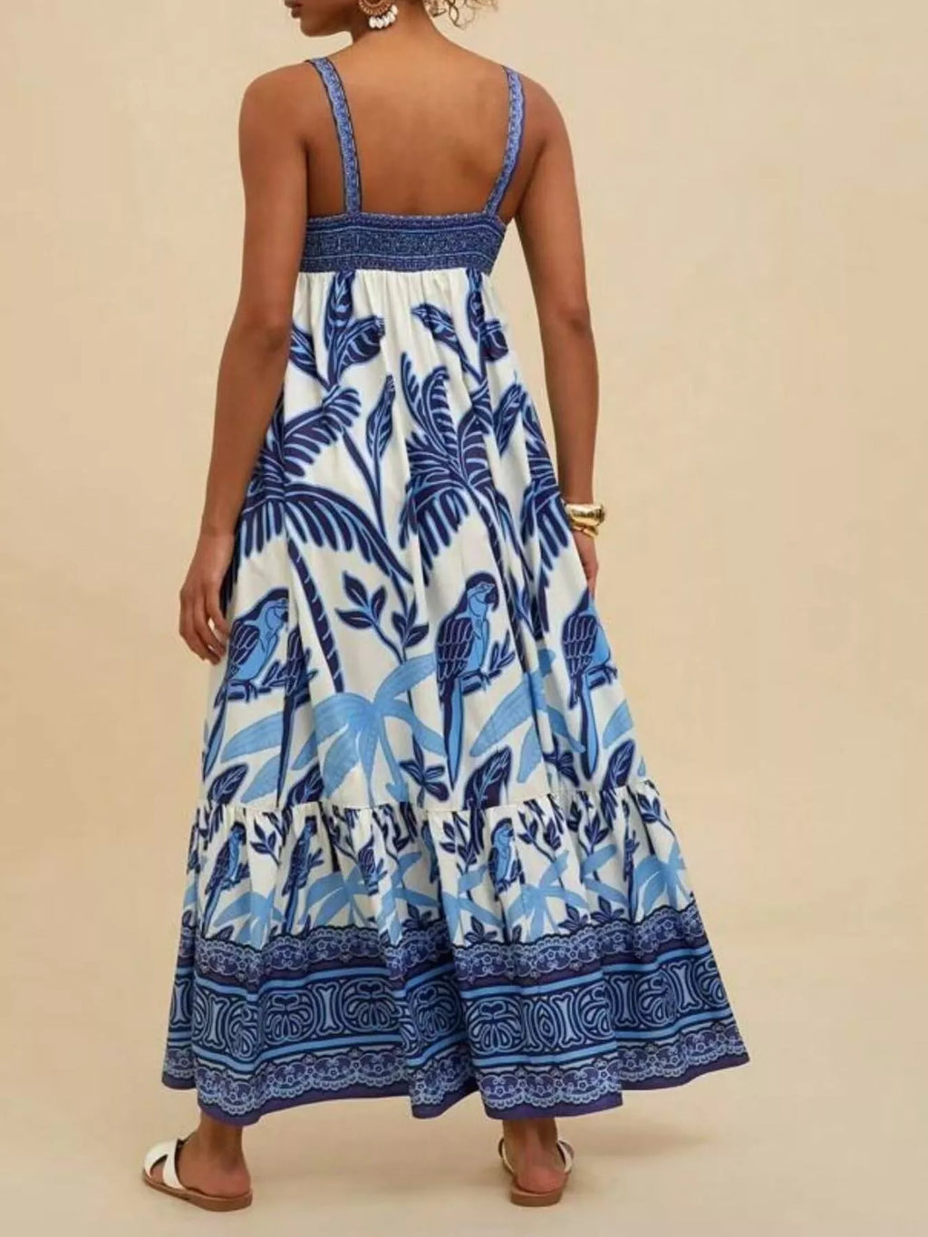 Printed Square Neck Maxi Dress - full length model view