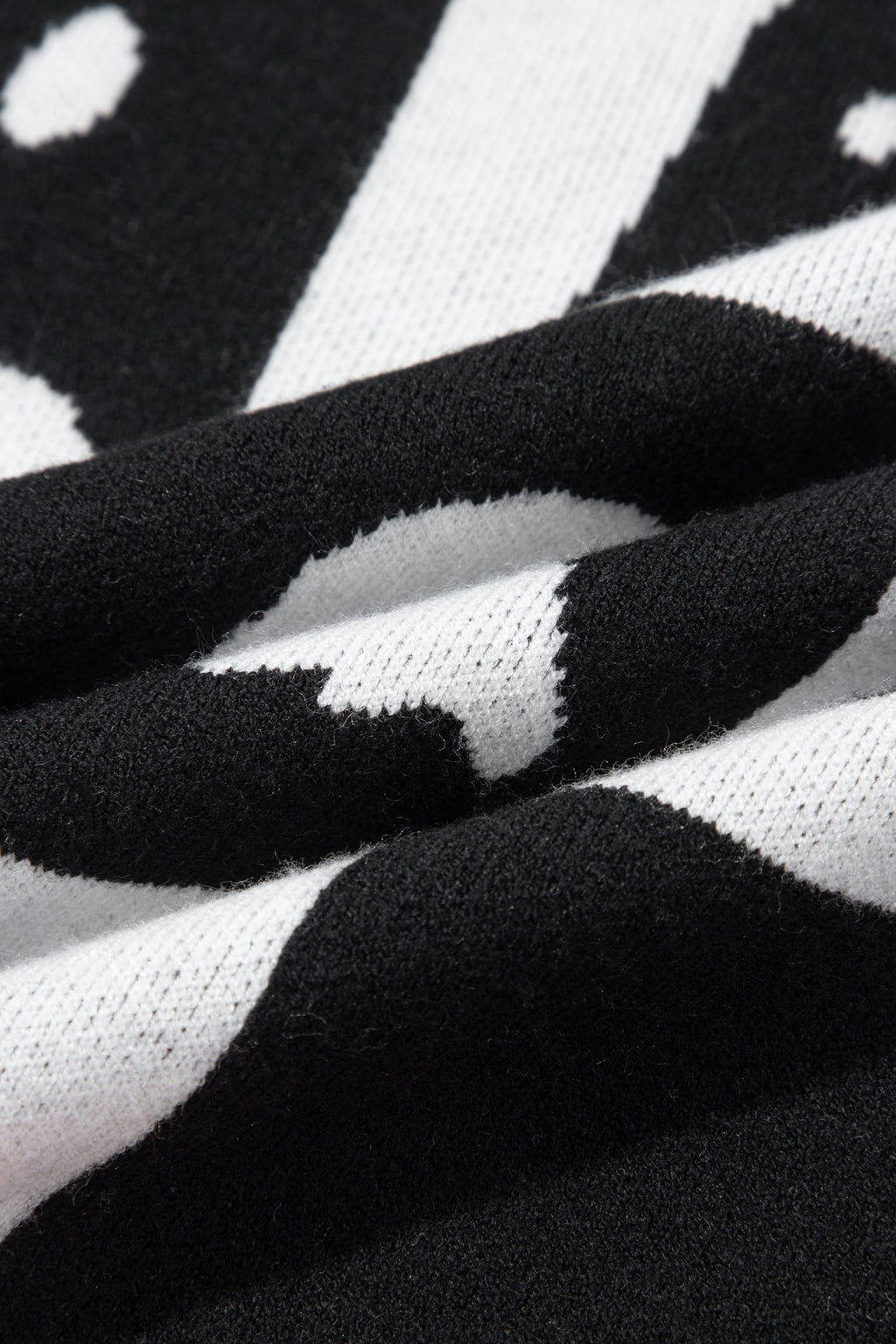 Halloween Ghost Checker Short Sleeve Knit Top in White, close-up detail