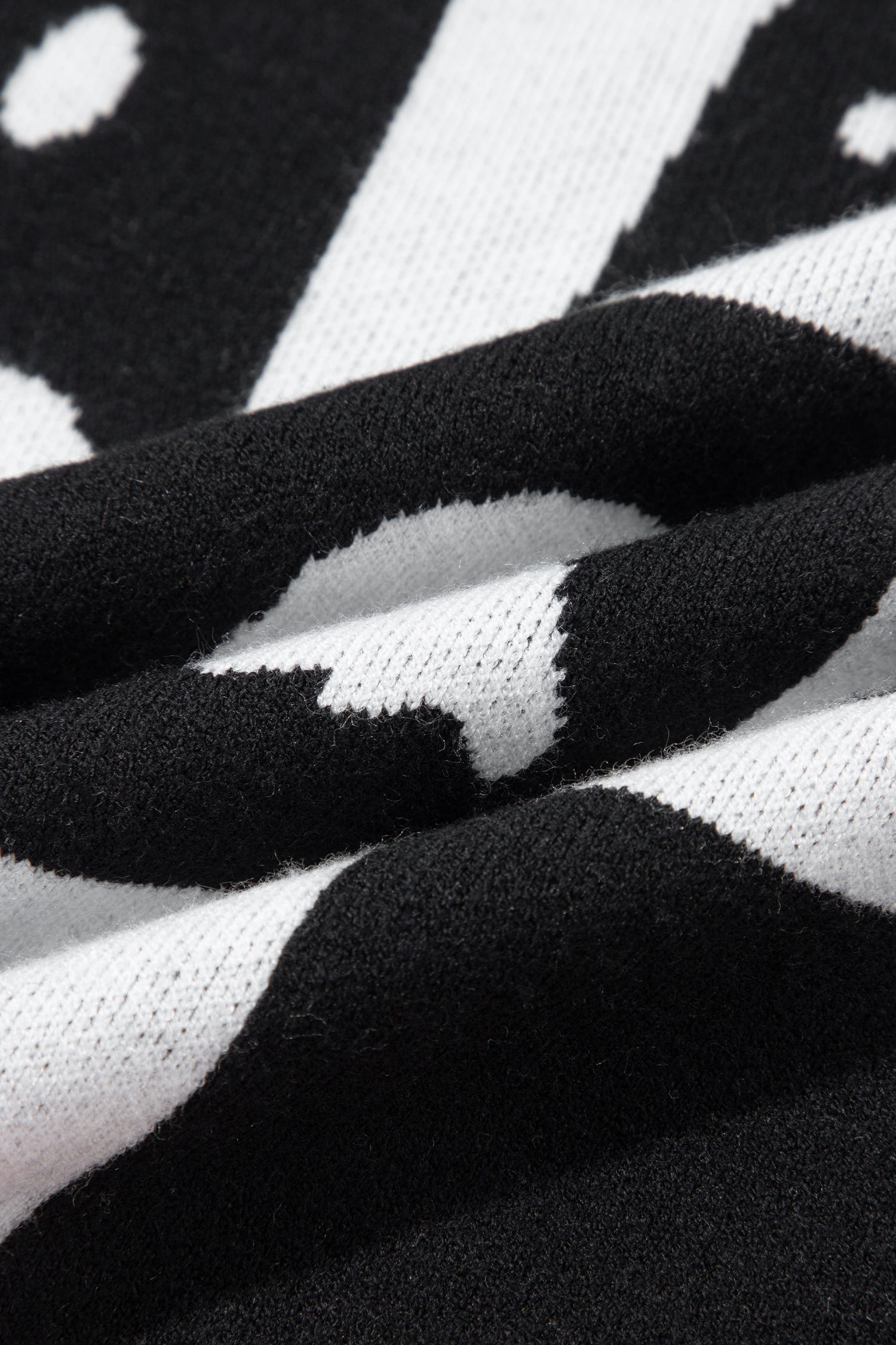 Halloween Ghost Checker Short Sleeve Knit Top in White, close-up detail