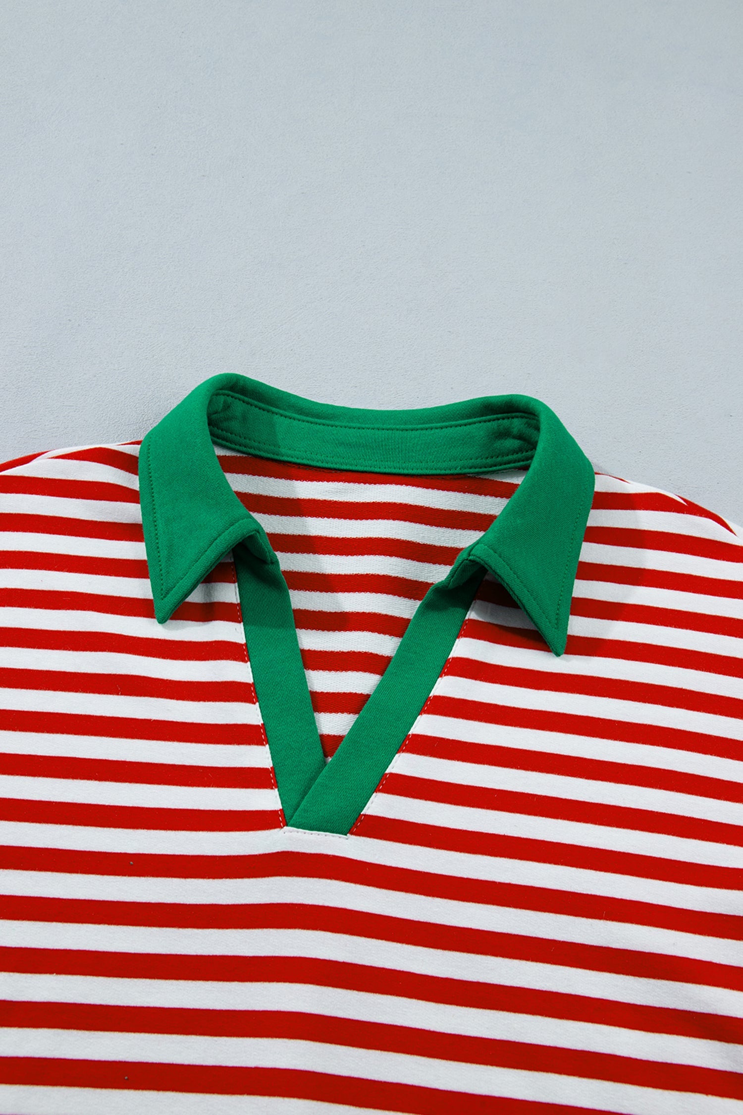 Stripe Colorblock Long Sleeve Collar Top and Shorts Set in Red Stripe, back view