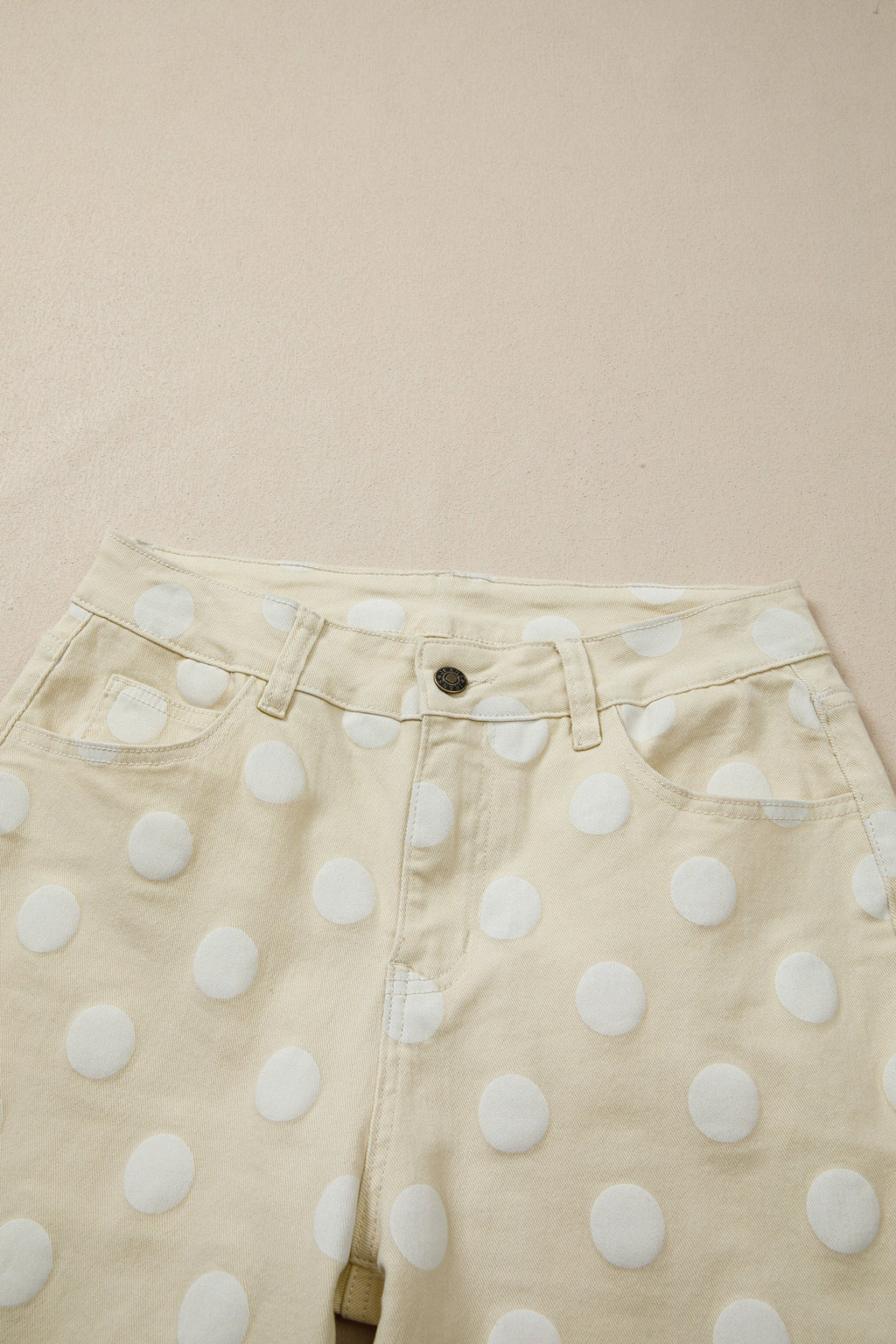 Polka Dot Denim Raw Hem High Waist Jeans in Sky Blue - back pocket detail