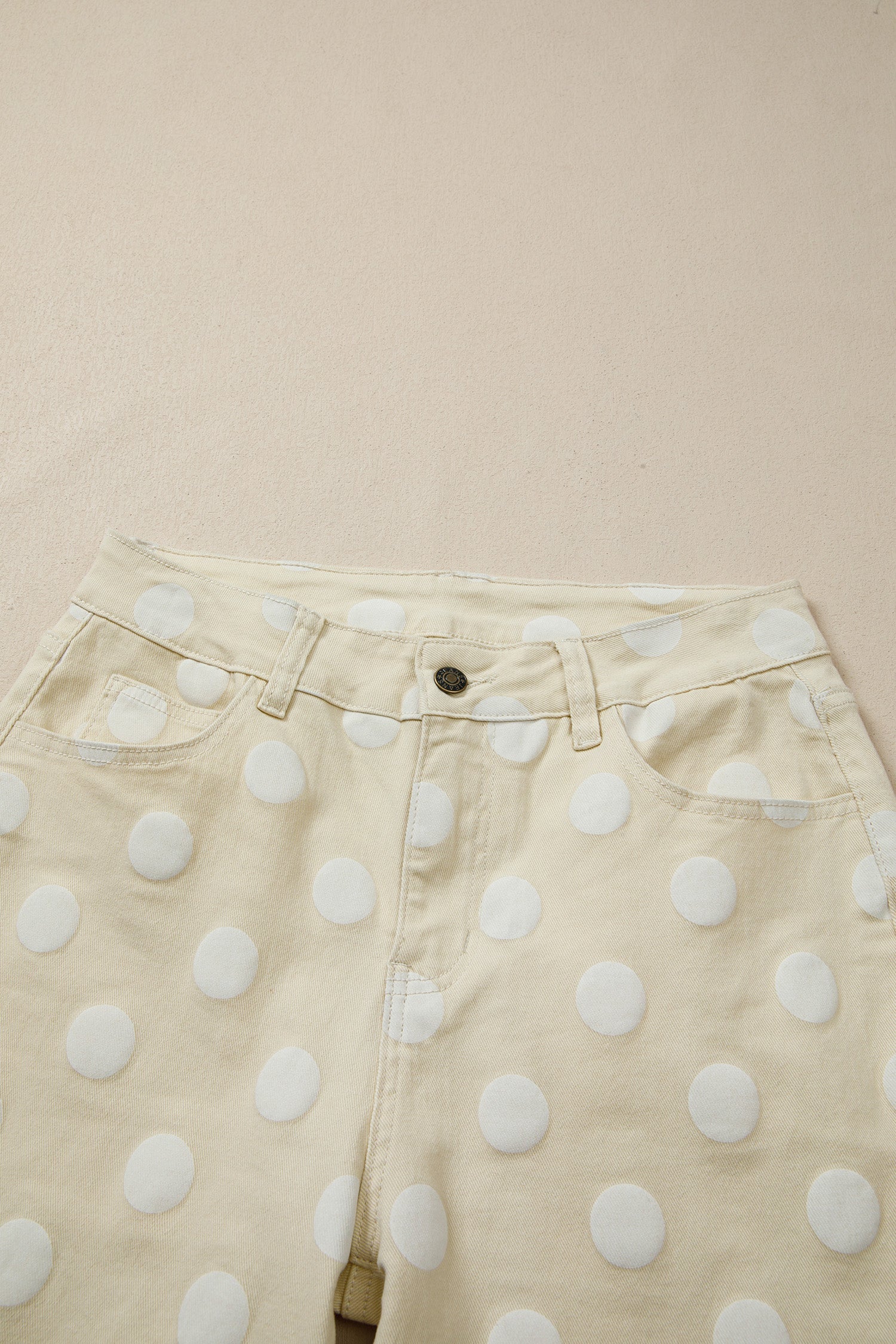 Polka Dot Denim Raw Hem High Waist Jeans in Sky Blue - back pocket detail