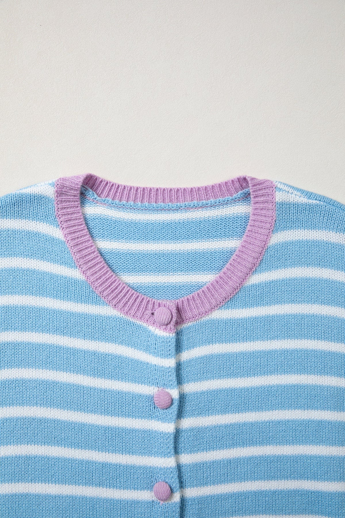 Stripe Open Front Cardigan in sky blue stripe, back view