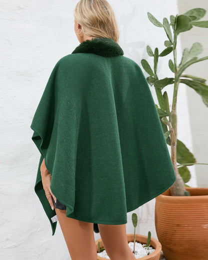 Fuzzy Trim Open Front Poncho