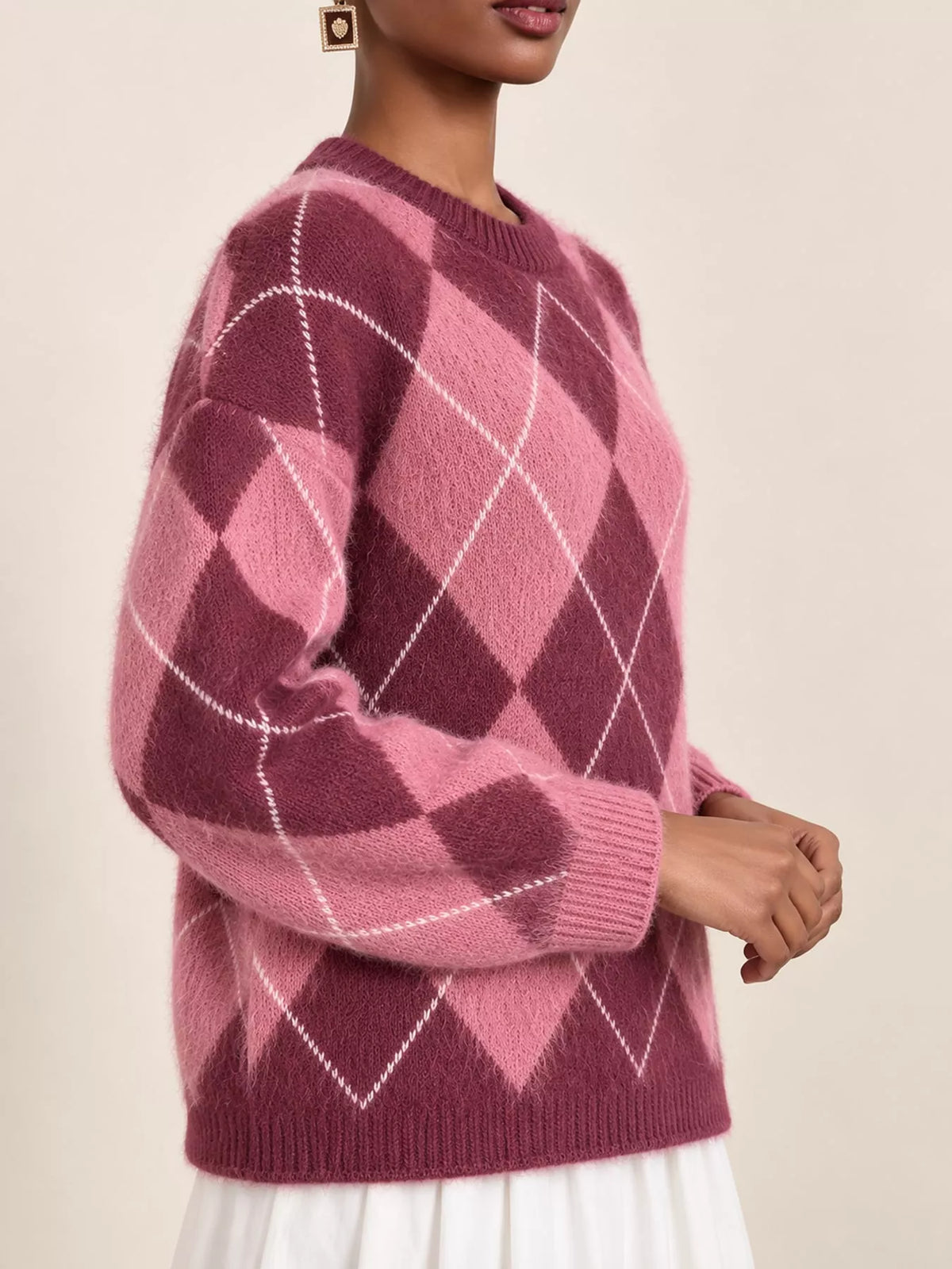 Argyle fuzzy knit sweater, women's relaxed fit - view 11