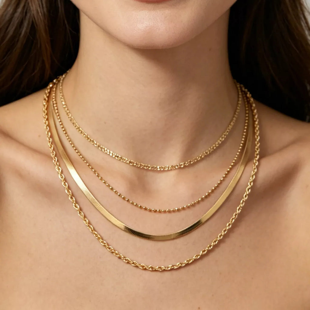 Layered 18K Gold-Plated Chain Necklace - close up of chain detail