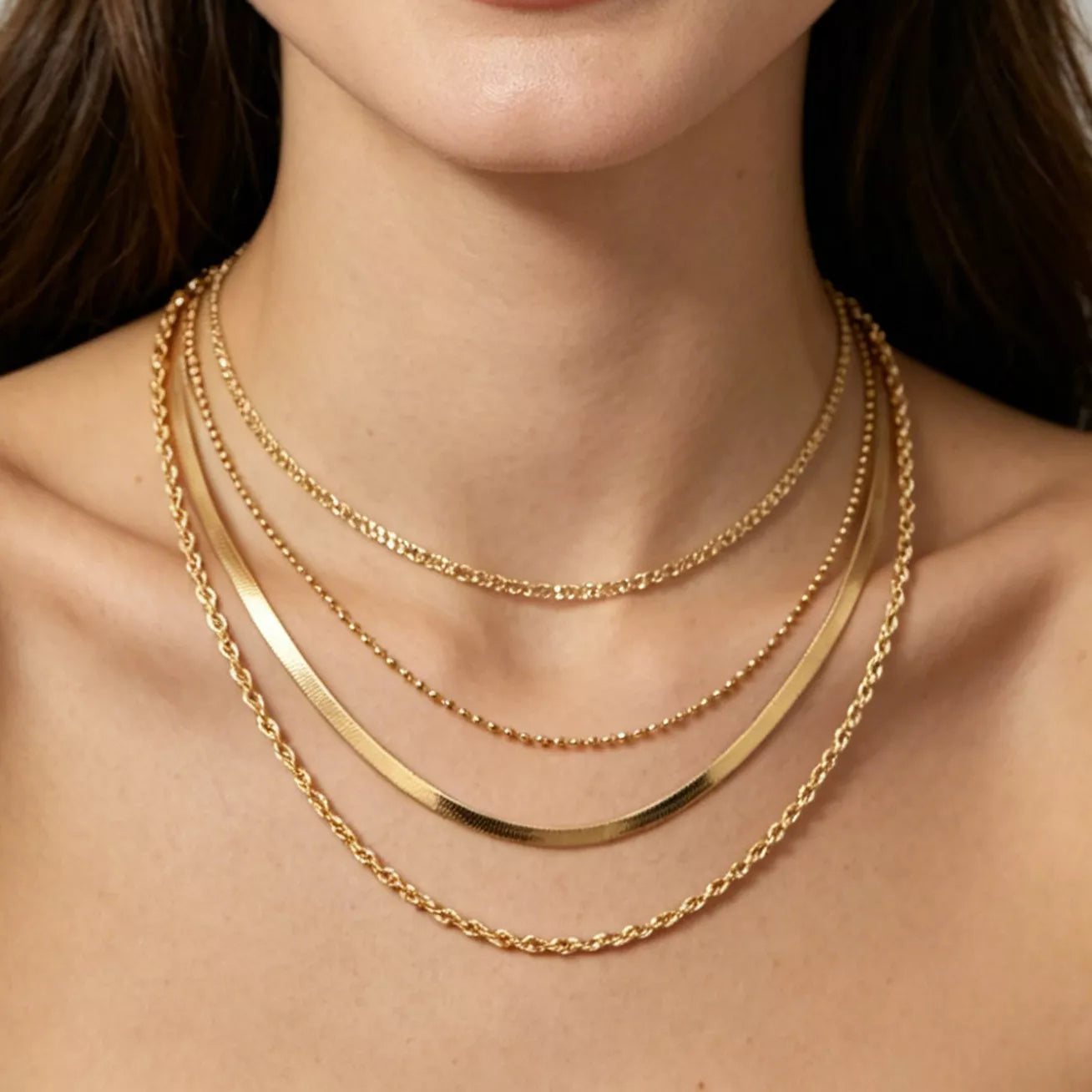 Layered 18K Gold-Plated Chain Necklace - close up of chain detail