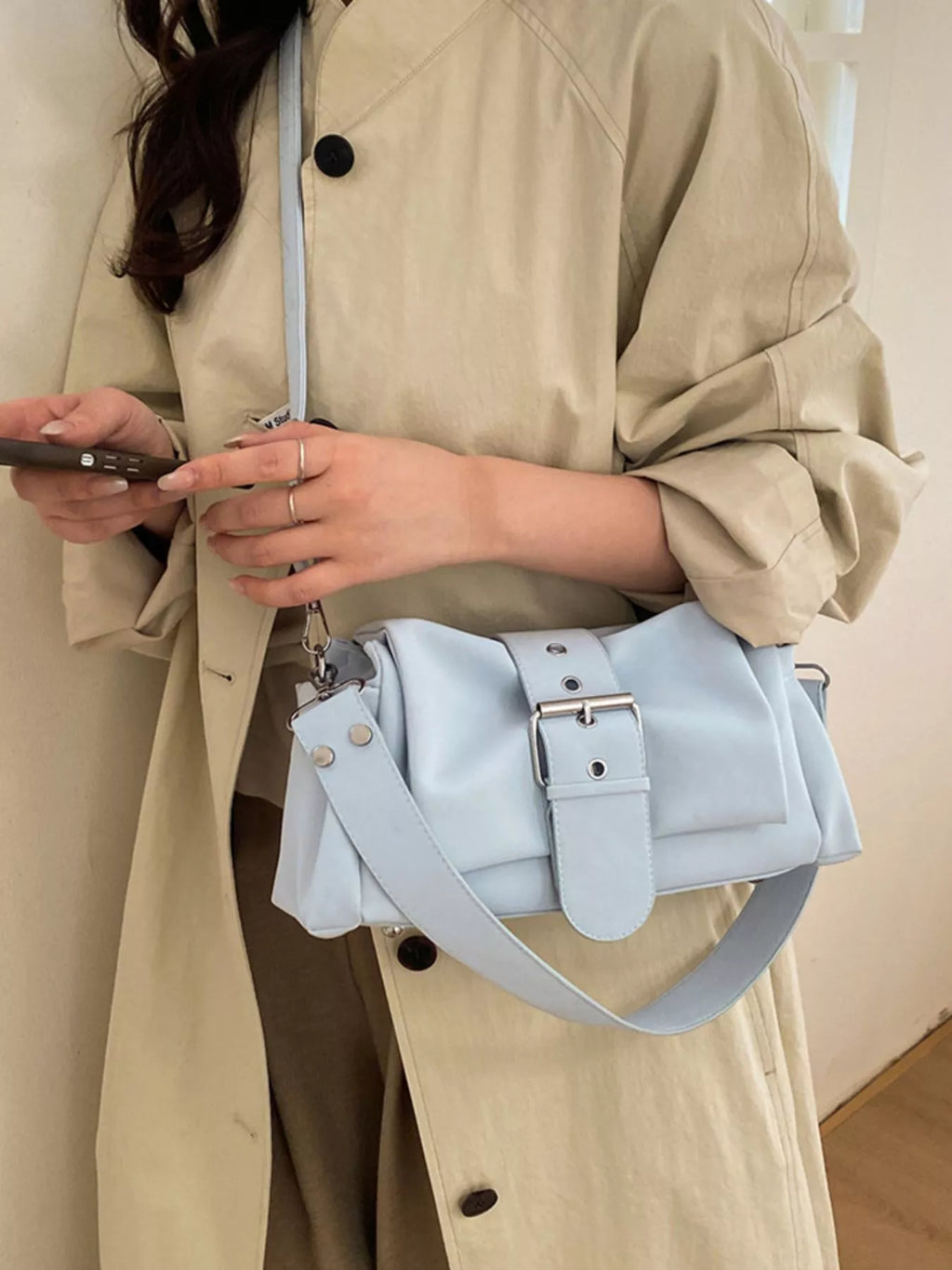 Buckle Detail Crossbody Bag - PU leather crossbody bag, view 1