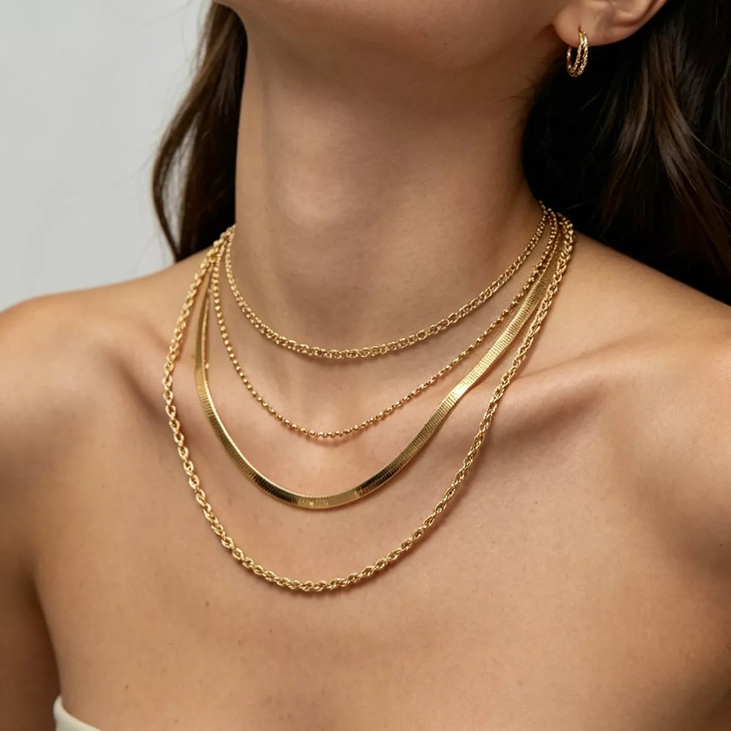 Layered 18K Gold-Plated Chain Necklace - front view