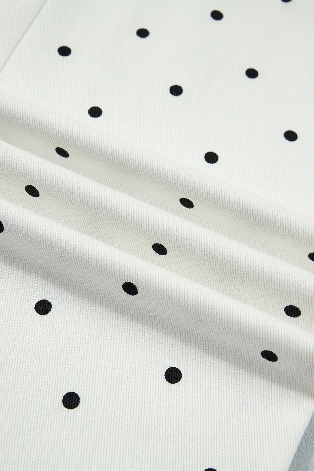 Polka Dot Denim Scalloped Patch Pocket Pants - styled with tucked in blouse