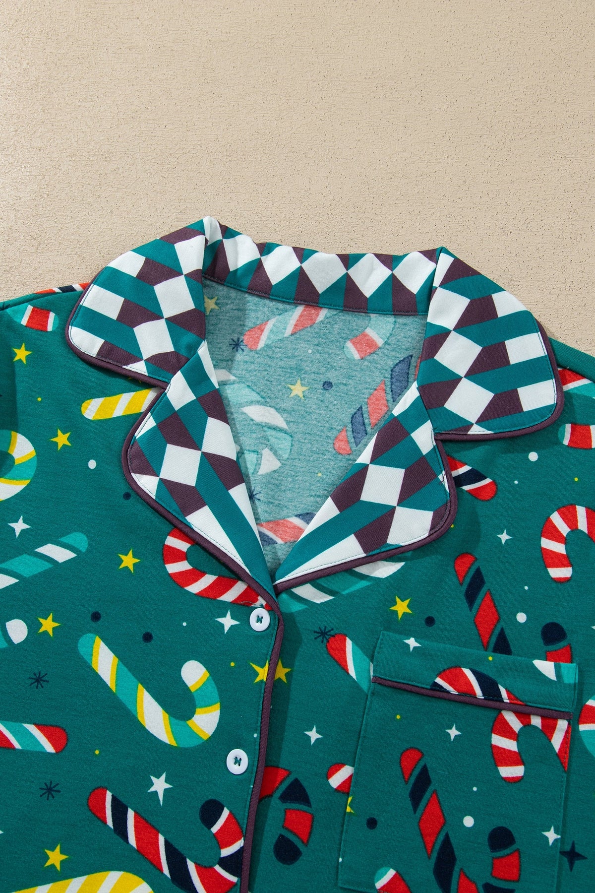 Christmas Candy Cane Pajama Set in green, back view