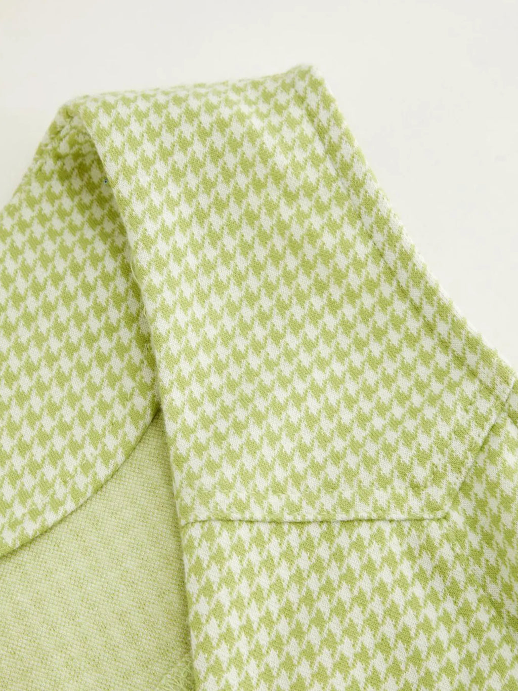 Gingham Button-Front A-Line Mini Dress in Matcha — buttoned, no-stretch poly-spandex blend