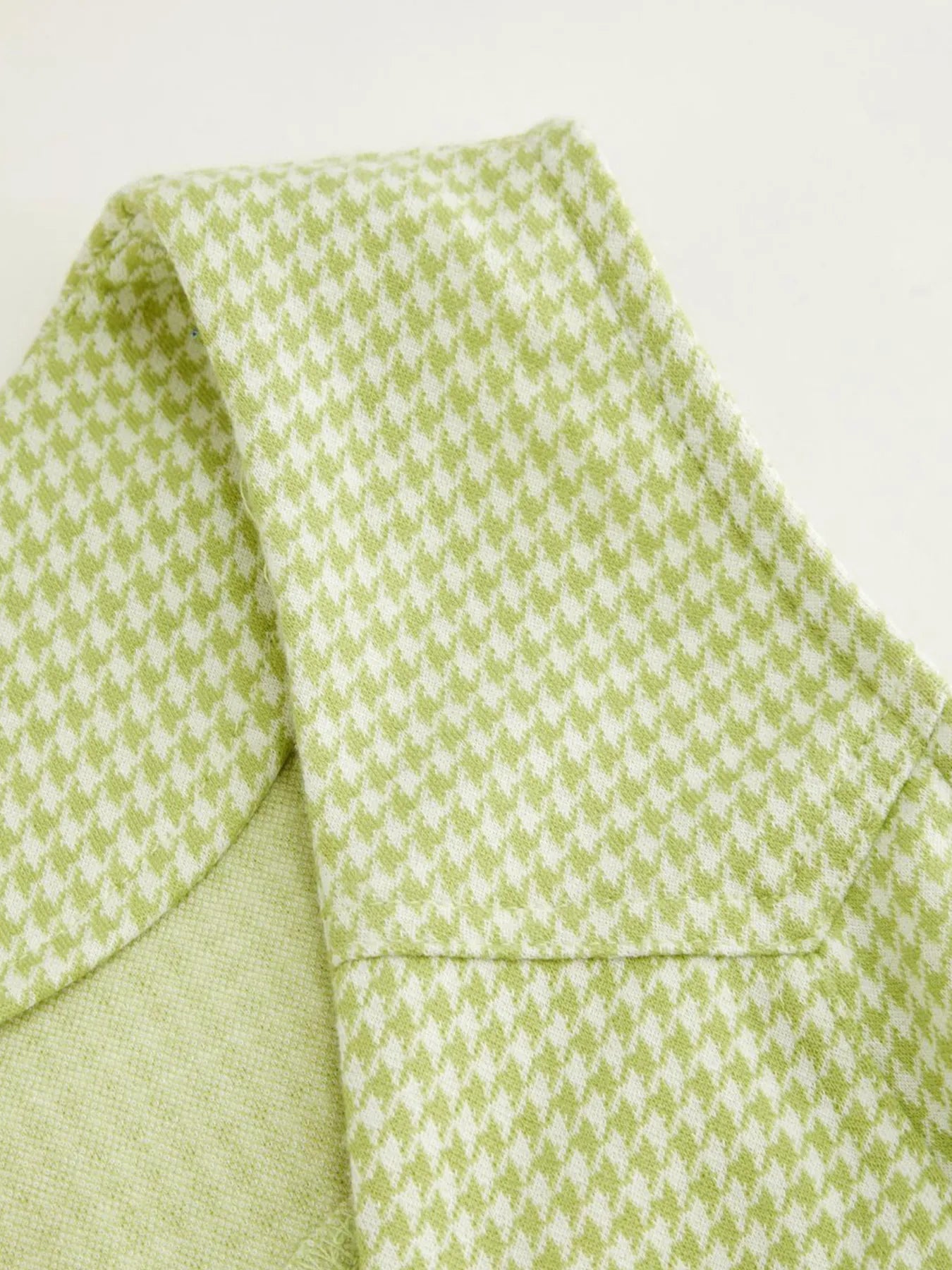 Gingham Button-Front A-Line Mini Dress in Matcha — buttoned, no-stretch poly-spandex blend
